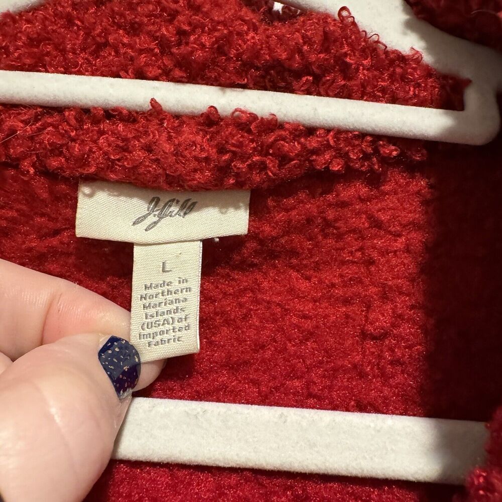 J Jill Red Fuzzy Zip Front Jacket Size Large - image 4